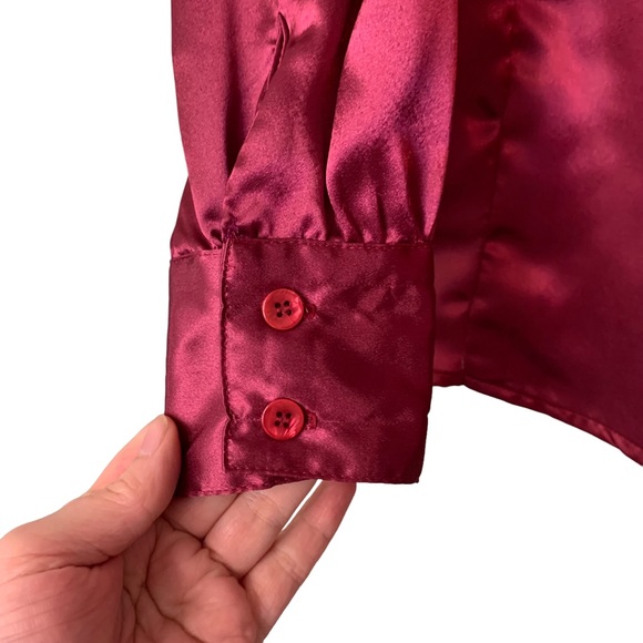 Courtney Rhodes Vintage Burgundy Long Sleeve Blouse w/ Tie Neck Size 14 - Picture 7 of 9